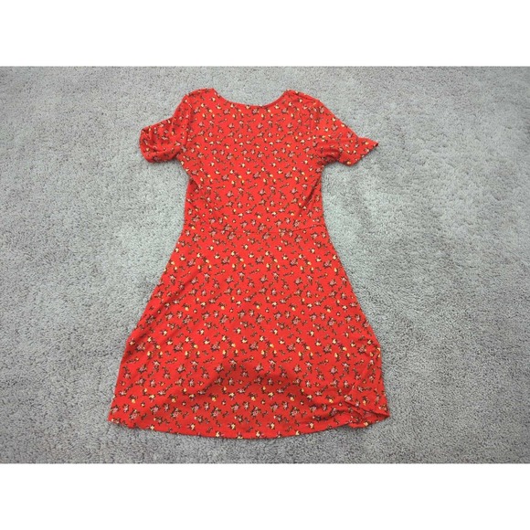 Zara Dress Womens Small Red Floral Short Sleeve V-Neck Fit & Flare Mini Casual - Picture 6 of 7